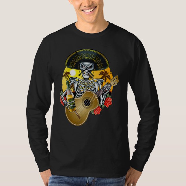 Camiseta Mariachi Skeleton Dia De Los Muertos Dia do De (Frente)