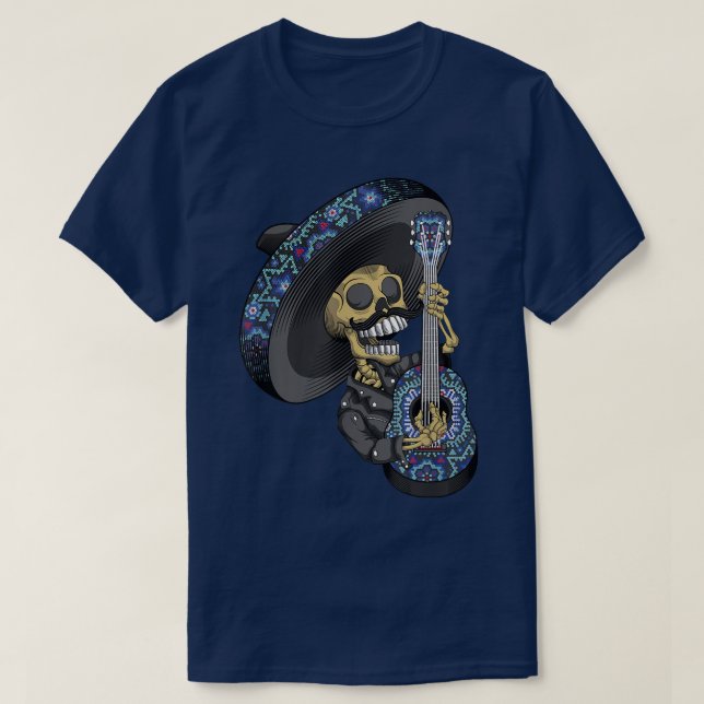 Camiseta Mariachi Skeleton tocando violão dia dos mortos  (Frente do Design)