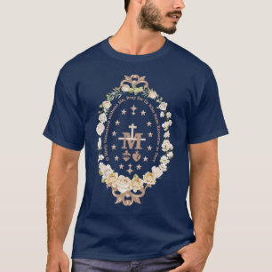 Camiseta Marian Católica Virgem Mary Marian Cross Floral Re
