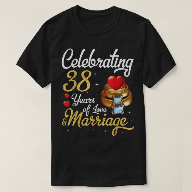Camiseta Marido E Esposa Celebrando 38 Anos De Amor Marria (Frente do Design)