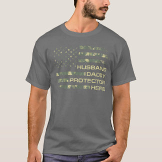 Camiseta Marido Papai Protetor Herói Camo Bandeira Homens X