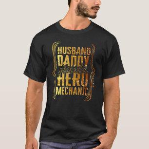 Camiseta Marido Papai Protetor Herói Mecânico Tie Dye Ouro