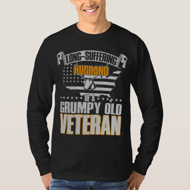Camiseta Marido sofredor de um veterano idoso mal-humorado (Frente)