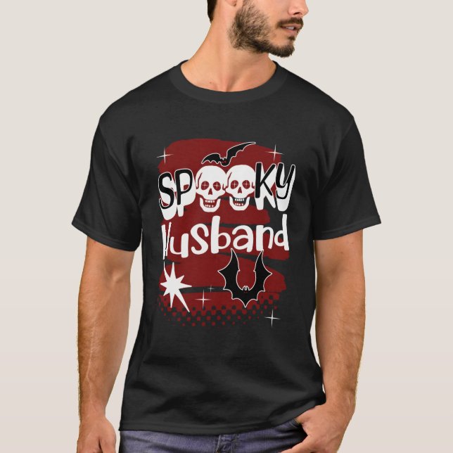 Camiseta Marido Spooky Halloween Bats and Skulls (Frente)