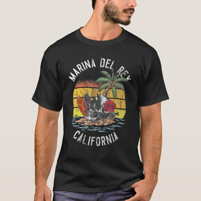 Camiseta Marina Del Rey Beach California Palms Skull Surf S (Frente)