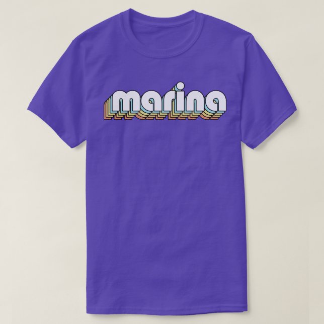 Camiseta Marina Retro Rainbow Tipografia Estilo Desvanecido (Frente do Design)