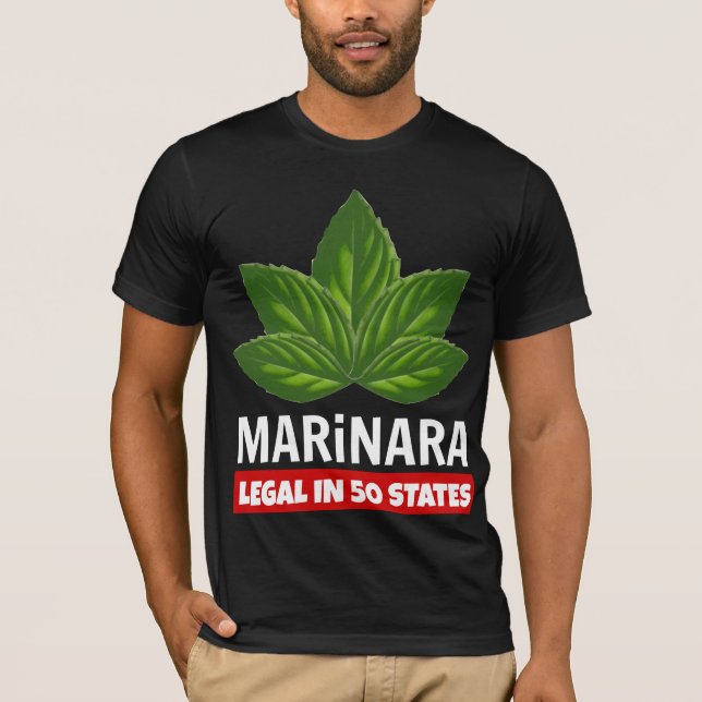 Camiseta Marinara Legal em 50 Estados Folhas de Basil (Frente)