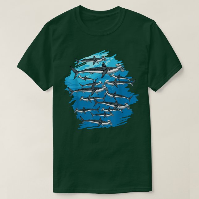 Camiseta Marine Life Animal Underwater Swarm Hammerhead Sha (Frente do Design)