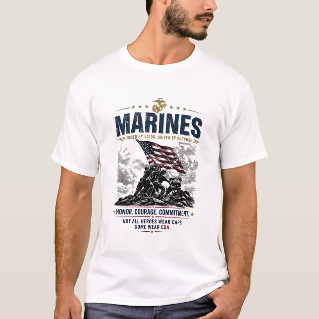 Camiseta Marines do USMC Forjados Pelo Valor Bandeira Ameri (Frente)