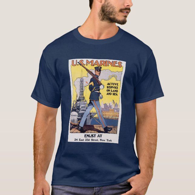Camiseta Marines dos EUA - Poster da Primeira Guerra Mundia (Frente)