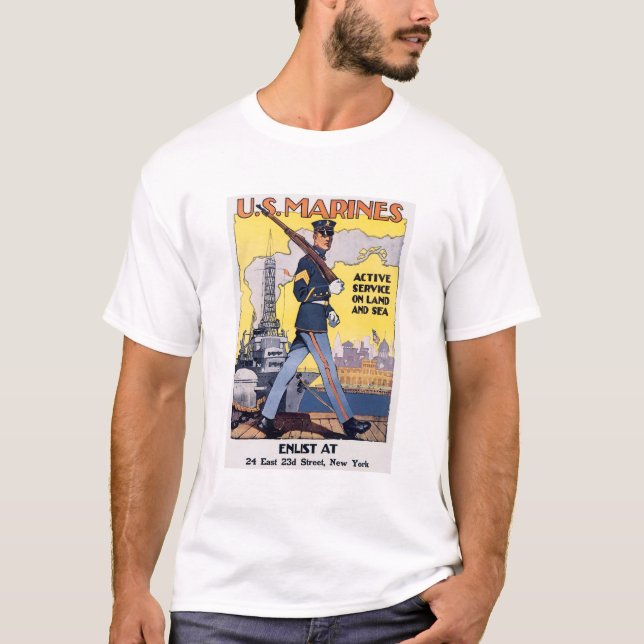 Camiseta Marines dos EUA - Poster da Primeira Guerra Mundia (Frente)