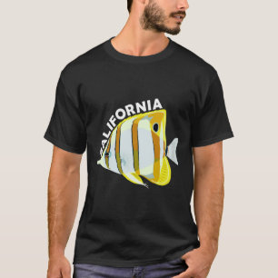 Camiseta Marinha Tropical Coral de Peixe-Borboleta da Calif