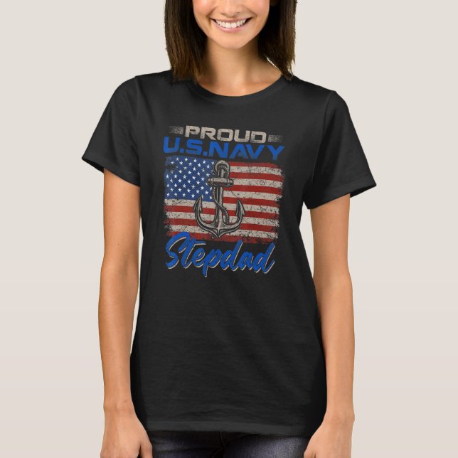 Camiseta Marinho Americano Orgulhoso Stepdad Orgulha-Nos Ma (Frente)