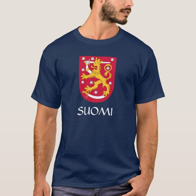 Camiseta MARINHO AZUL Finlândia Casaco de Braços Suomi T-Sh (Frente)