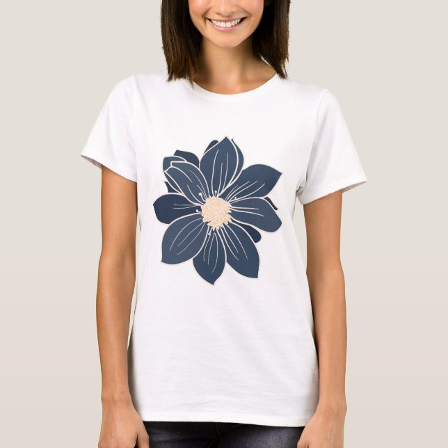 Camiseta Marinho Azul Flor Dahlia (Frente)