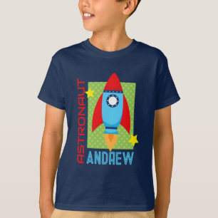 Camiseta Marinho Blue Astronauta Nome Space Rocket Party Sh