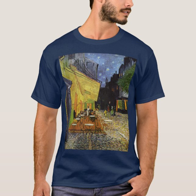 Camiseta Marinho de Café da Noite de Van Gogh (Frente)