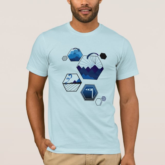 Camiseta Marinho de Elementos de Tesselação Parapente (Frente)