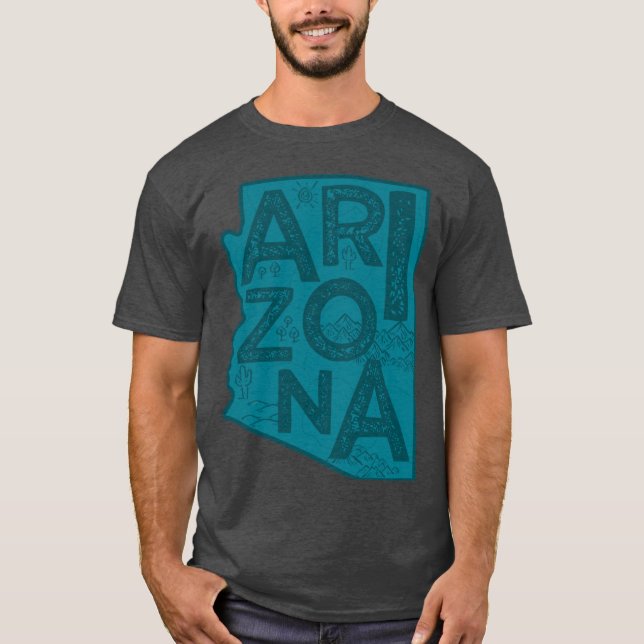 Camiseta Marinho de Tipografia do Mapa de arizonas (Frente)