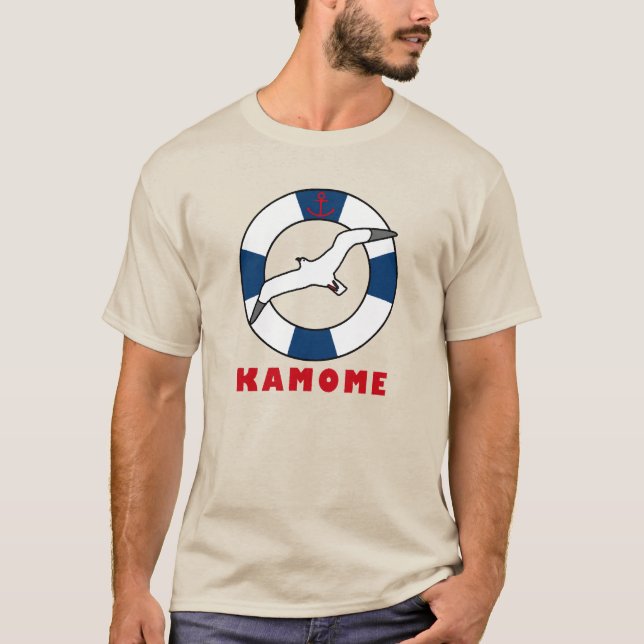 Camiseta Marinho do anel de Natação e gaivota azul (Frente)