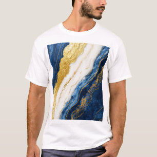 Camiseta Marinho Luxurioso Azul e Dourado Mármaco Folha