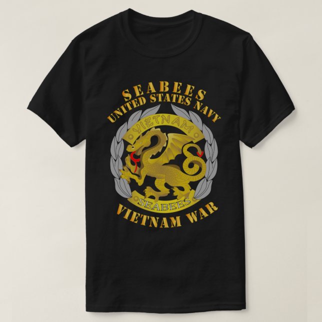 Camiseta Marinho - Medalha Seabees - Guerra do Vietnã (Frente do Design)