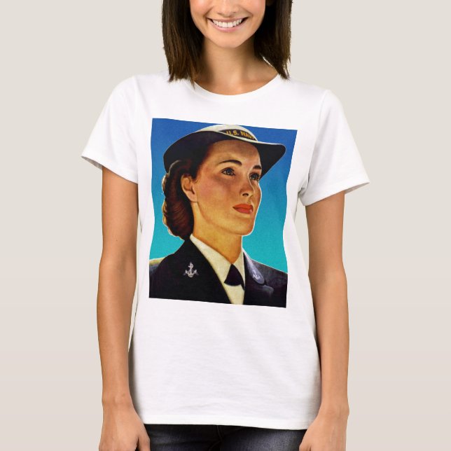 Camiseta Marinho militar retro das ondas das mulheres do (Frente)