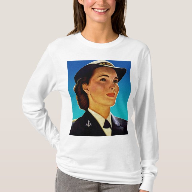 Camiseta Marinho militar retro das ondas das mulheres do (Frente)