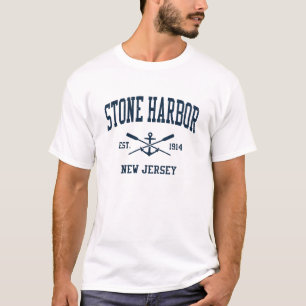 Camiseta Marinho Stone Harbor NJ Vintage atravessou remos r