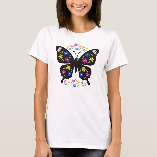 Camiseta mariposa con flores multicolor (Frente)