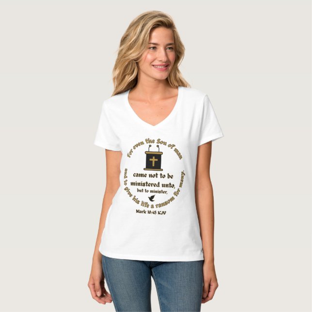 Camiseta Mark 10:45 KJV Bíblia Versa Fé com Escrituras (Frente Completa)