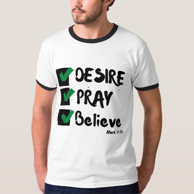 Camiseta Mark 11:24 KJV Scripture Mens Ringer (Frente)