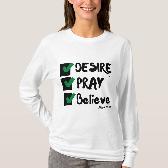 Camiseta Mark 11:24 KJV - T-Shirt da Bíblia da Mulher (Frente)