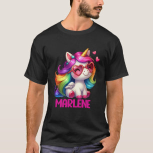 Camiseta Marlene Nome Personalizado Unicórnio Colorido Mulh