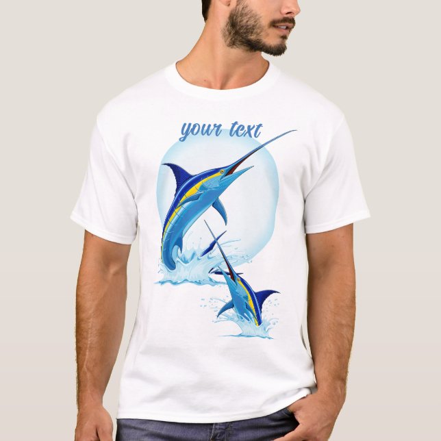 Camiseta Marlin Azul Saltando do Oceano (Frente)