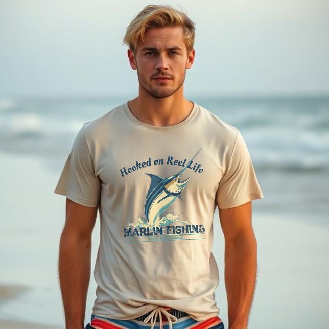 Camiseta Marlin Fish Hookon Reel Life (Marlin Fishing Hooked on Reel Life Summer Beach T shirt For Men Fathers Day Fisherman Trend Fishing)