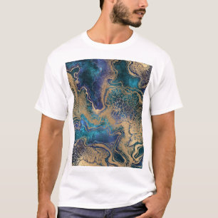 Camiseta Marmoreado azul-dourado: fundo abstrato.