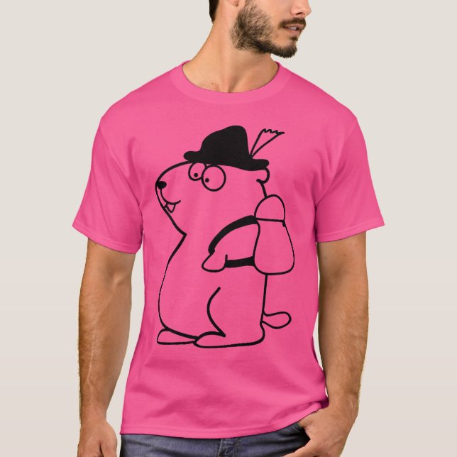 Camiseta Marmot Engraçado Com Chapéu E Mochila (Frente)