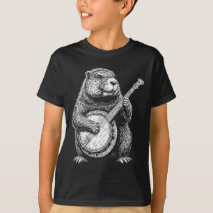 Camiseta Marmota retrô fofa Marmota tocando banjo I