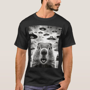 Camiseta Marmotas Estranhas Selfie Com E.T. Ovni Engraçado