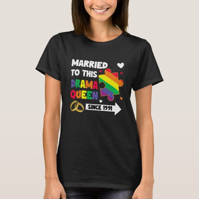 Camiseta Married Since 1991 LGBT Wedding Lesbian Gay Couple (Frente)