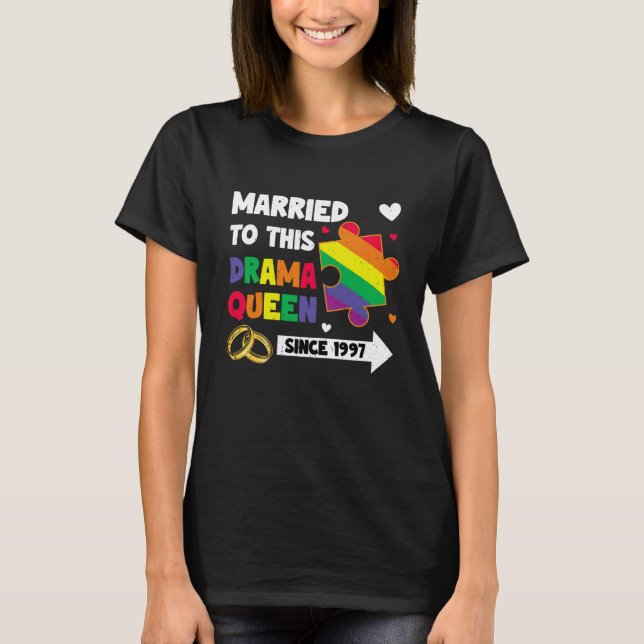 Camiseta Married Since 1997 LGBT Wedding Lesbian Gay Couple (Frente)