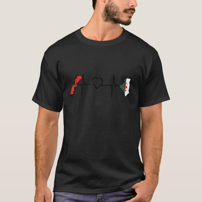 Camiseta Marrocos, Argélia, bandeira marroquina, pulsação a (Frente)