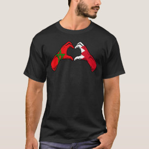 Camiseta Marrocos Bahrein Bandeira Marrocos Coração Bahrein