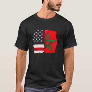 Camiseta Marrocos e América Bandeira EUA Raízes Metade Marr