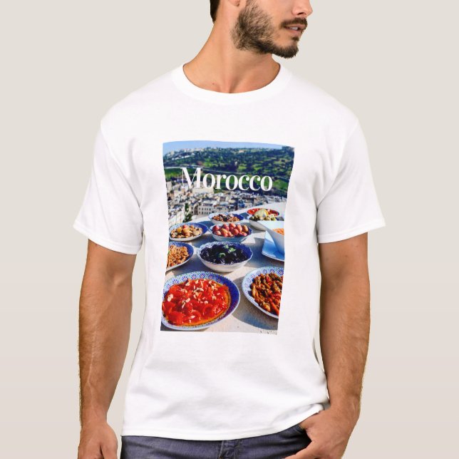 Camiseta Marrocos| Marrocos| Comida marroquina| Viagem de M (Frente)