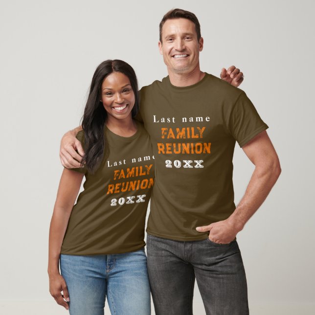 Camiseta marrom e laranja personalizada para reuni (Unissex)