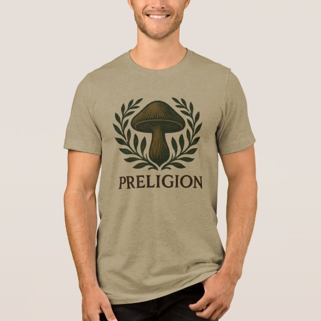 camiseta marrom PRELIGION com logotipo marrom Prel (Frente)