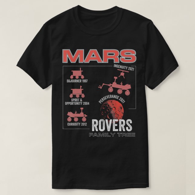 Camiseta Mars rover família arbórea exploração espacial mar (Frente do Design)