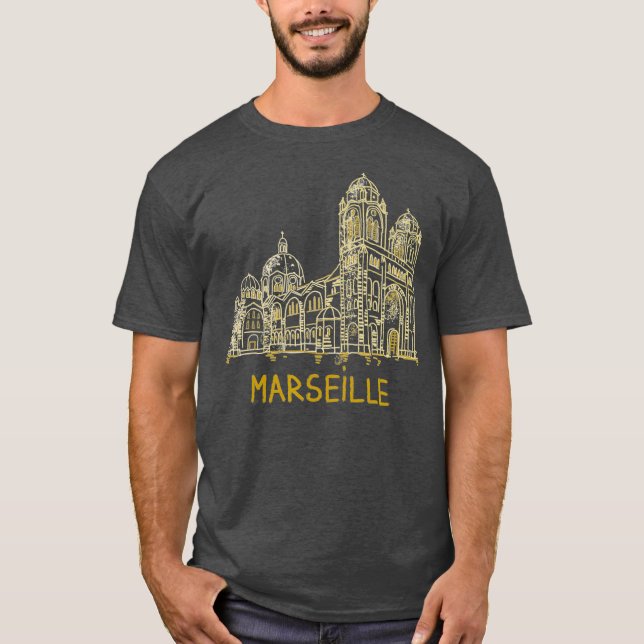 Camiseta Marselha França Homens-Presentes De Arte Desenhado (Frente)